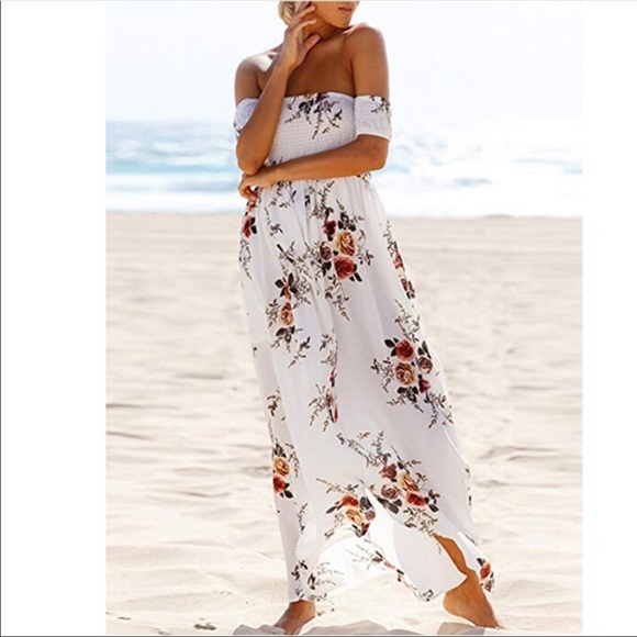 New! Flirty, floral, long, white maxi dress - Picture 2 of 5